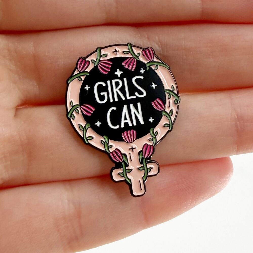 Girls Can Feminist Soft Enamel Pin Floral Venus Symbol Lapel Badge